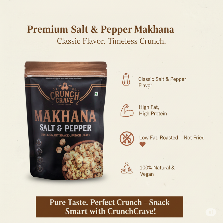 Salt & Pepper – Bold Seasoned by CrunchCrave – Roasted & Flavoured Makhana(45g) Salt & Pepper – Bold Seasoned by CrunchCrave – Roasted & Flavoured Makhana(45g)