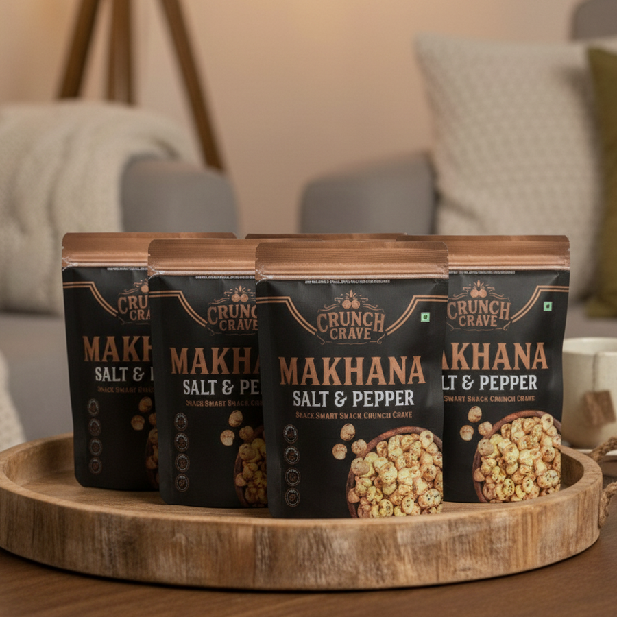 Salt & Pepper – Bold Seasoned(Pack of 4) by CrunchCrave – Roasted & Flavoured Makhana(45g each) Salt & Pepper – Bold Seasoned(Pack of 4) by CrunchCrave – Roasted & Flavoured Makhana(45g each)