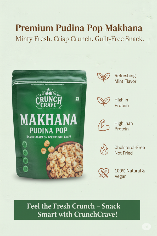 Pudina Pop – Mint Masala by CrunchCrave – Roasted & Flavoured Makhana(45g) Pudina Pop – Mint Masala by CrunchCrave – Roasted & Flavoured Makhana(45g)