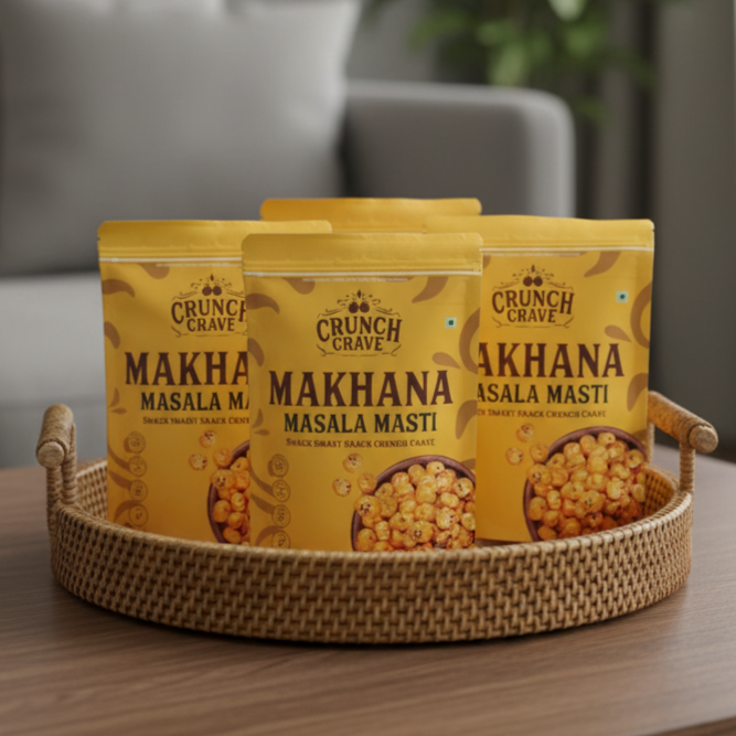 Masala Masti – Desi Tadka (Pack of 4) by CrunchCrave– Roasted & Flavoured Makhana (45g each) Masala Masti – Desi Tadka (Pack of 4) by CrunchCrave– Roasted & Flavoured Makhana (45g each)