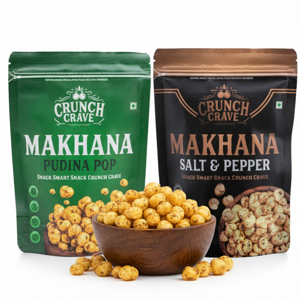 Pudina & Salt & Pepper (Pack of 2) by CrunchCrave – Roasted & Flavoured Makhana (45g each)